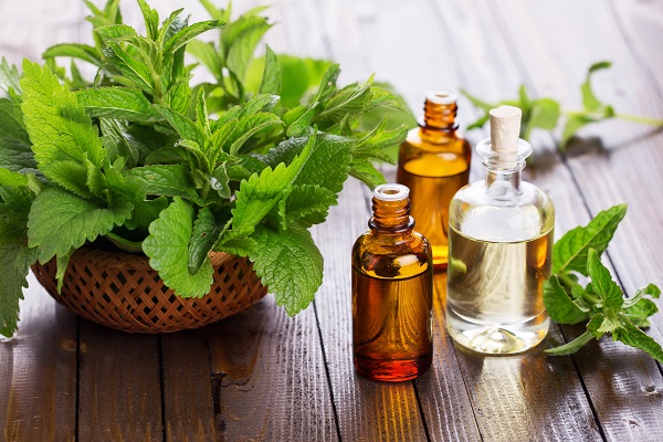 essential oils and peppermint leaves